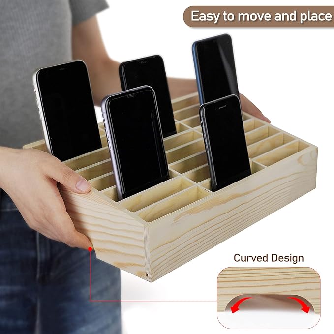 24-Grid Wooden Cell Phone Holder Desktop Organizer Storage Box for Classroom Office (24-Grid)