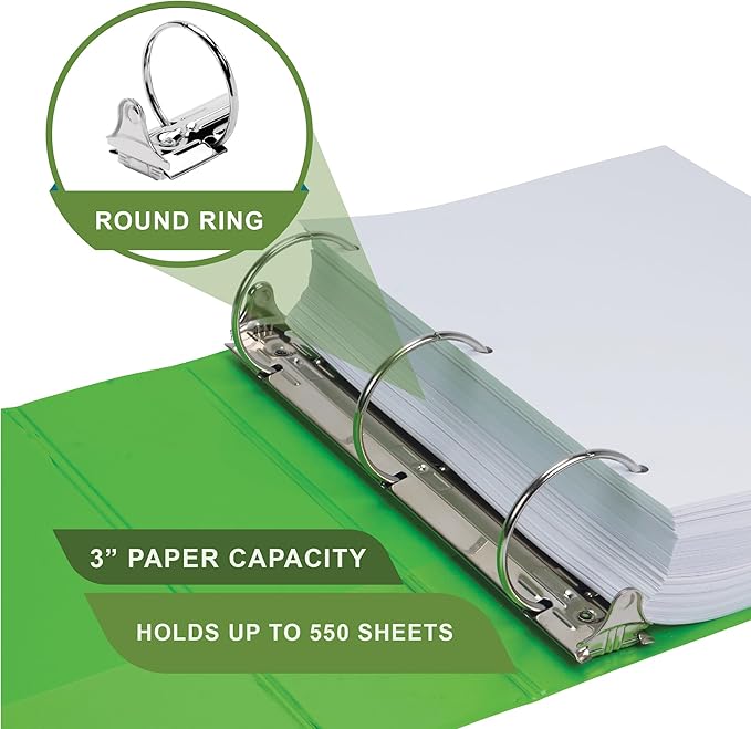 Samsill Plant-Based 3 Inch Durable Round Ring, Made in USA, View Binder, Eco-Friendly, USDA Certified Biobased, 4 Pack, Fashion Assortment