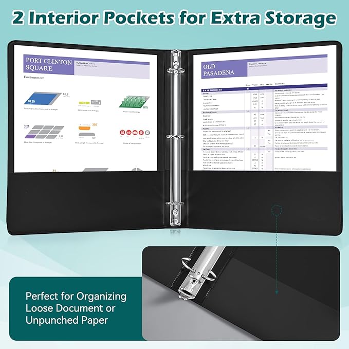 3 Ring Binder 1.5 Inch 6 Pack, 1-1/2" Clear View with Round Rings, PVC-Free,Holds for 325 Sheets 8.5X 11 US Letter Size Paper, Durable Black Perfect for Office,School and Home
