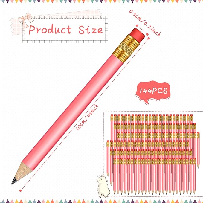 Chivao 288 Pieces Golf Mini Pencils Bulk with Eraser #2 HB Golf Short Pre Sharpened Pencils for Party Favors Office Supplies 4 Inch(Pink)