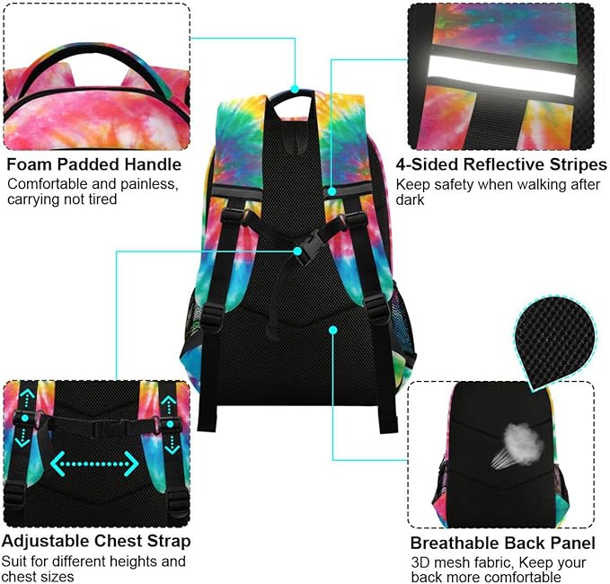 Tie Dye Rainbow Kids Backpack Girls Boys Elementary School Bookbag Travel Rucksack Laptop Bag