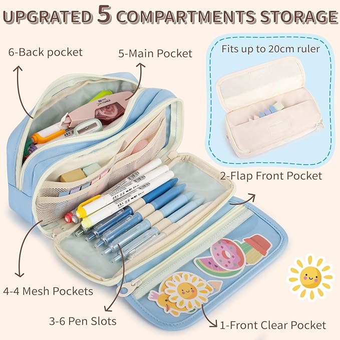 Large Capacity Pencil Case with Compartments, School Pencil Bags with Zipper, Big Storage Pen Bag for Teen Girl Boy Men Women, Adult Stationery Pen Bag for School College and Office
