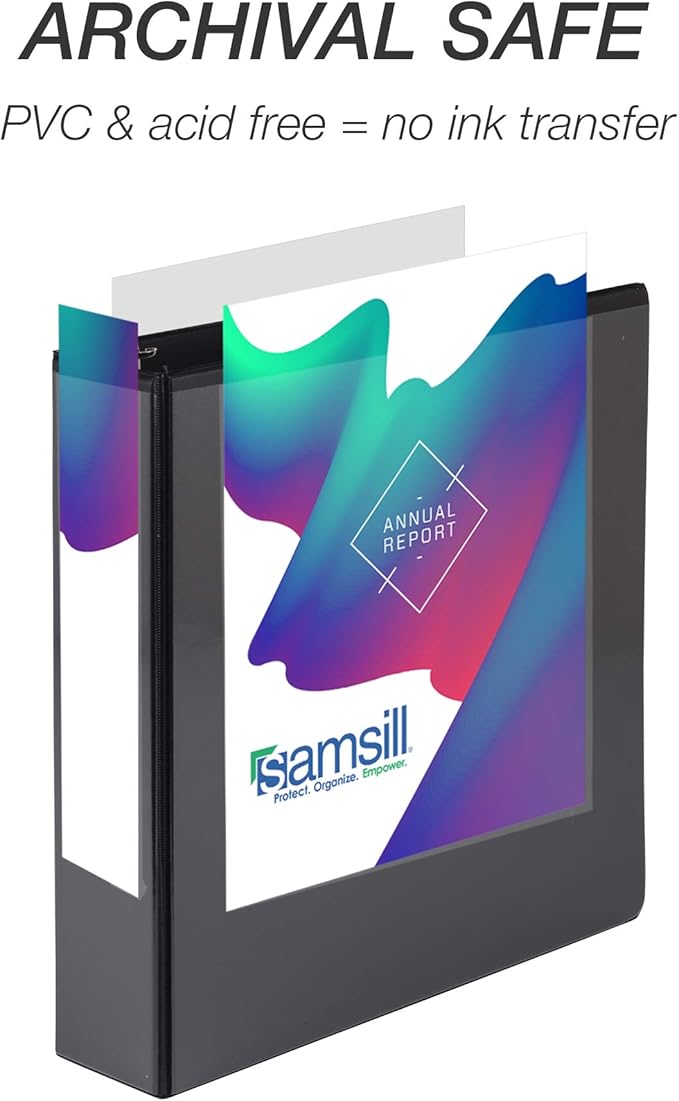 Samsill Durable 2 Inch Binder, Made in the USA, Round Ring Customizable Clear View Binder, Black, 4 Pack (MP48460)