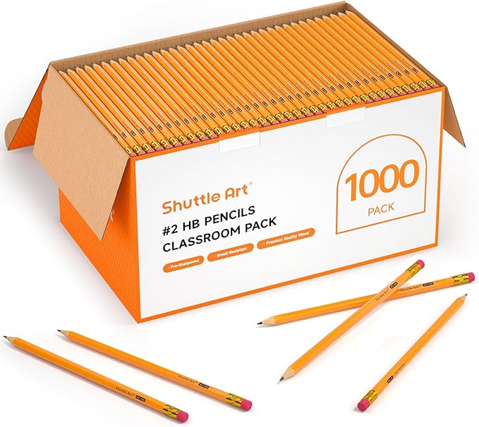 Shuttle Art Wood-Cased #2 HB Pencils, 1000 Pack Sharpened Yellow Pencils with Erasers, Bulk Pack Graphite Pencil for School and Teacher Supplies, Writing, Drawing and Sketching