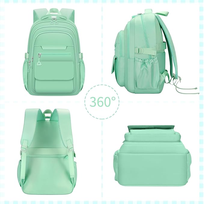 Cute Backpack for School Teen Girls Green Bookbag Aesthetic Womens Travel Book Bags for School Kids Student Back Packs