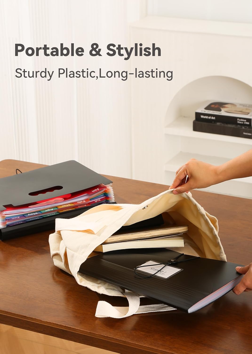 Accordion File Organizer 12 Pockets, Monthly Bill Receipt Tax Organizer, Expanding File Folders with Larger Bright Tabs, Fits Letter/A4 Size - Black