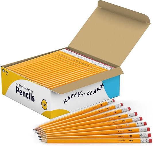 Enday #2 Pencils Bulk - 144 Pack - Pre-sharpened pencils #2 Wood-Cased Yellow Sharpened Pencils for Kids with Latex-Free Eraser Top for Office and Classroom Supplies.