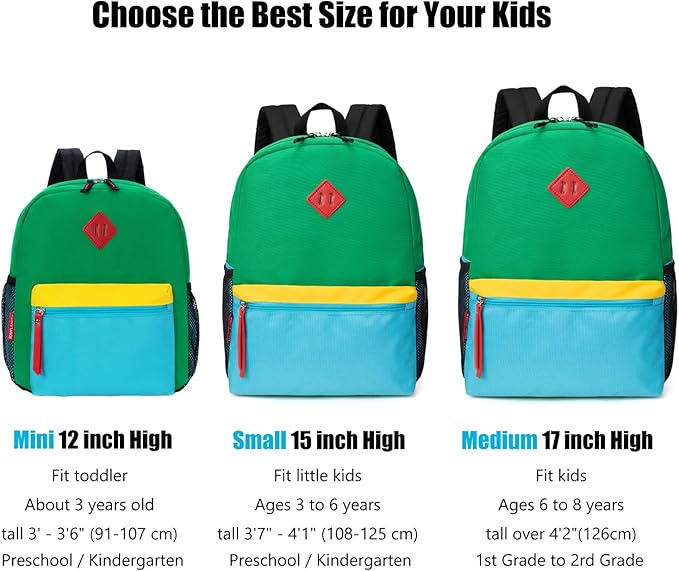 HawLander Little Kids Backpack for Boys Toddler School Bag Fits 3 to 6 years old, 15 inch, Green Blue