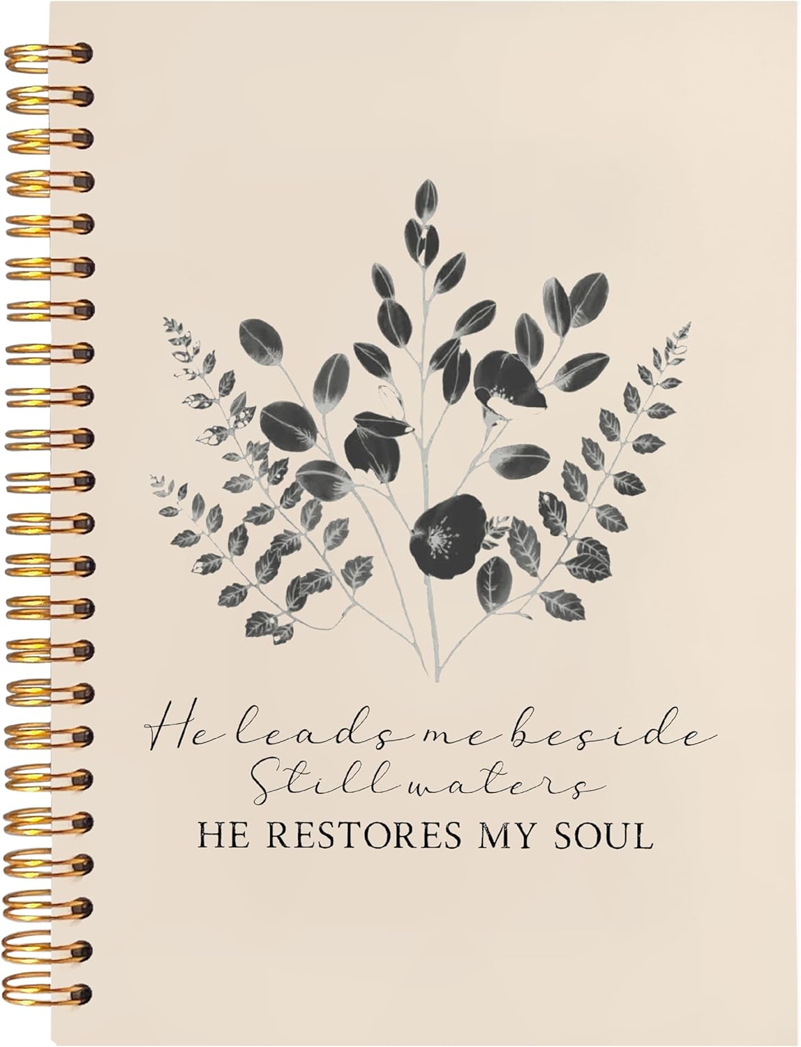 BearCake Christian Notebook Journal, Christian Gifts for Women, PSALM 23:3 He Restores My Soul Prayer Journal for Women, Bible Journaling Neutral Hardcover Spiral Notebook 5.5x8.3