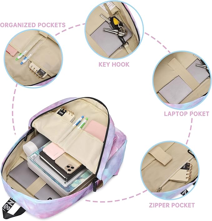 Lohol Galaxy Backpack for School Travel, Lightweight BookBag for Girls Kids