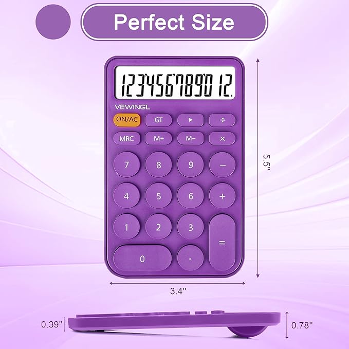 VEWINGL Standard Calculator 12 Digit,Desktop Large Display and Buttons,Calculator with Large LCD Display for Office,School, Home & Business Use,Automatic Sleep,with Battery