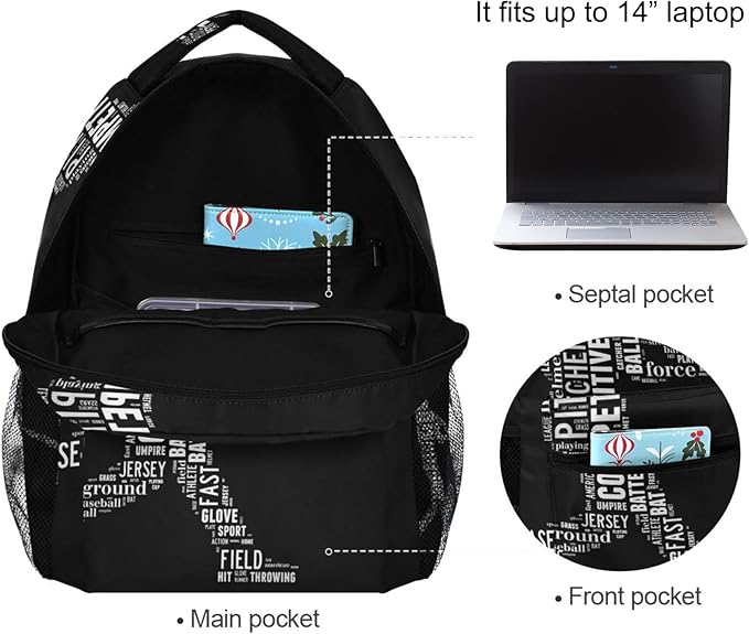 SUABO Baseball Batter Backpack for School Student Laptop iPad Tablet Travel School Bag for Boys Daypack