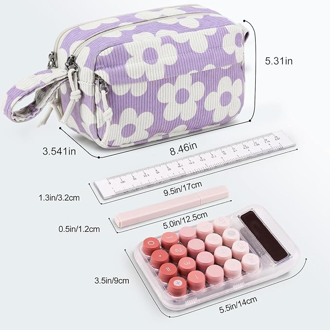 Bluboon Big Capacity Pencil Case Pencil Pouch Pen Case School Supplies Cute Pencil Box Pencil Bag for Teen Girls Boys Women Man (Flower Purple)