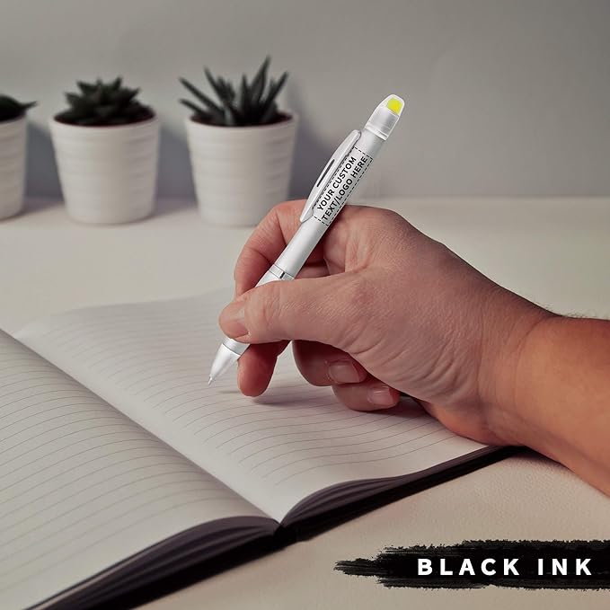 DISCOUNT PROMOS 50 Marathon Gel Highlighter Pens Pack - Customizable Text, Logo - Twist Mechanism, Ballpoint - Silver