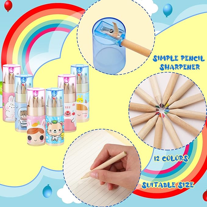 Fumete Cute Pencils Mini Drawing Colored Pencils Bulk for Kids with Sharpener Portable Color in Tube Party Favors Gift for Classroom School Supplies, 12 Colors