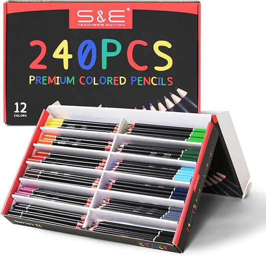 S & E TEACHER'S EDITION Colored Pencils 240Pcs, Pre-sharpened Super Soft Core Lead, Kid's Colored pencils,In Drawing Pencils, Woodcase Lead Pencils, Kids Bulk Back to School Supplies