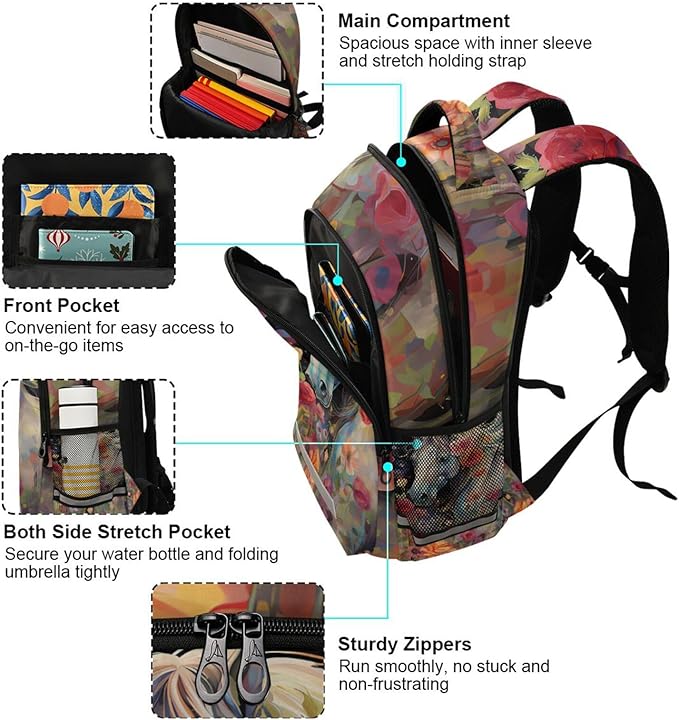 Horse Backpack for Students Boys Girls Animal Pattern Horse Watercolor School Bag Travel Daypack Rucksack