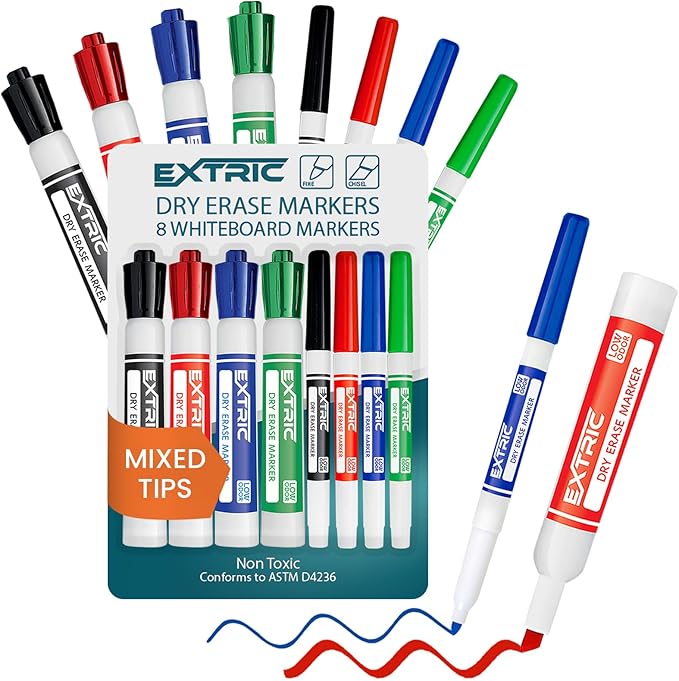 Dry Erase Markers, Whiteboard Markers Fine Tip and Chisel Tip, 8 White Board Marker Dry Erase, Mixed Tip 4 Thick and Thin White Board Marker for School Supplies, Teachers and Students