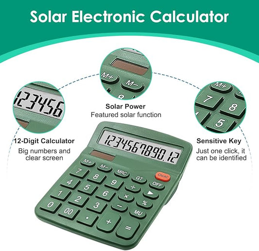8 Pack Calculator Desktop, 12-Digit Solar Basic Calculators Dual Power Electronic Calculators with Large LCD Display Big Button for Office Home and School (Dark Green)
