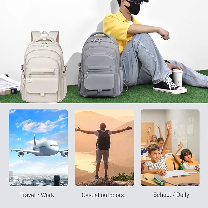 Backpack for Girls Teens, Solid-Color School Backpack for Boys Kids, Aesthetic Bookbag for Middle & High School Travel Daypack,Grey