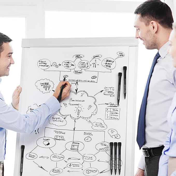 Magnetic Dry Erase Markers Fine Tip Black : 12 White Board Dry Erase Markers with Eraser Cap, Low Odor Erasable Fine Point Markers for Kids & Teachers, Home, Office and School Supplies