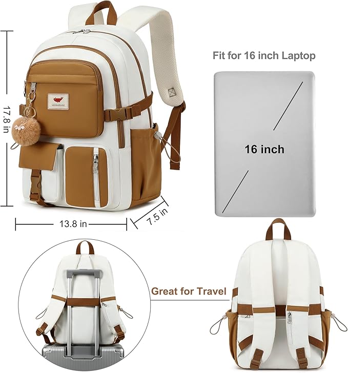 Laptop Backpack 15.6 Inch Kids Elementary Middle High School Bag College Backpacks Anti Theft Travel Back Pack Large Bookbags for Teens Girls Women Students (Beige Khaki)