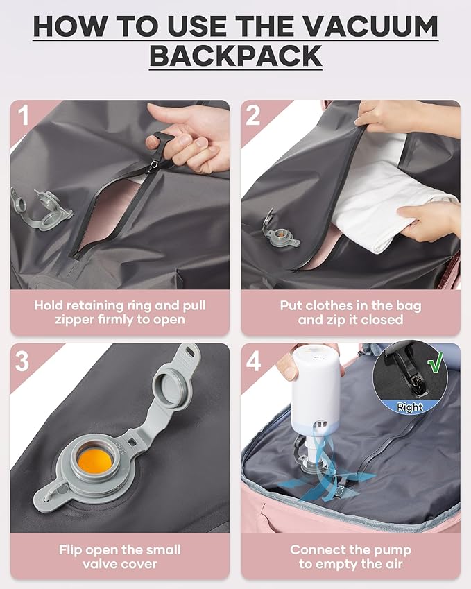 coofay Vacuum Backpack Travel with Pump Vacpack Travel Backpack with Vacuum System Compression Backpacks