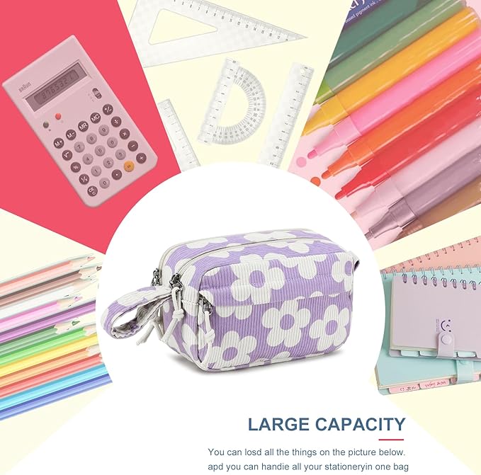 Bluboon Big Capacity Pencil Case Pencil Pouch Pen Case School Supplies Cute Pencil Box Pencil Bag for Teen Girls Boys Women Man (Flower Purple)