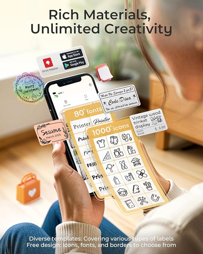 Phomemo M110 Label Maker - M110 Barcode Label Printer Portable Bluetooth Maker Machine with Tape for Name Labels, Small Business, Address, Logo, Clothing Price Tag, Mailing, with 40x30mm Label, Black