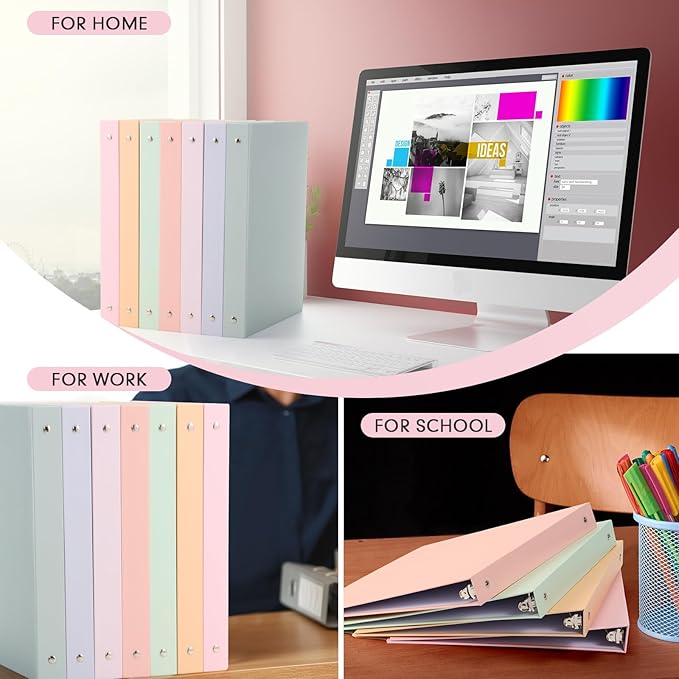 Ctosree 10 Pack Colored 3 Ring Binder with 2 Pockets Hardcover Loose Leaf Binder for Women Men Teacher Student School Office Home Supplies, Fits 11 x 8.5 Size Paper, 10 Colors(0.5",Fantasy Color)