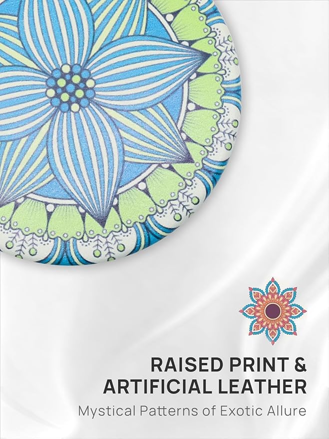 OMIRO 1X/10X Compact Magnifying Mirror, Unique Painting Pocket Mirror with Classical PU Leather (Round, Green Flower Mandala)