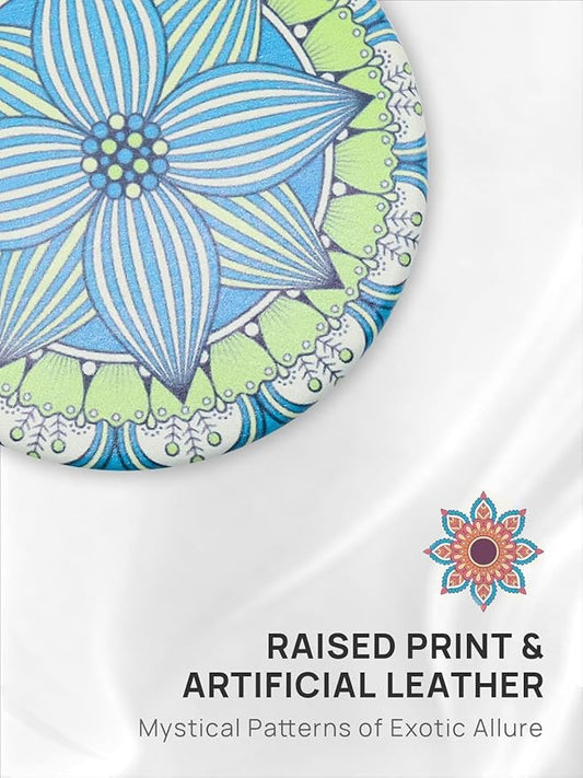 OMIRO 1X/10X Compact Magnifying Mirror, Unique Painting Pocket Mirror with Classical PU Leather (Round, Green Flower Mandala)