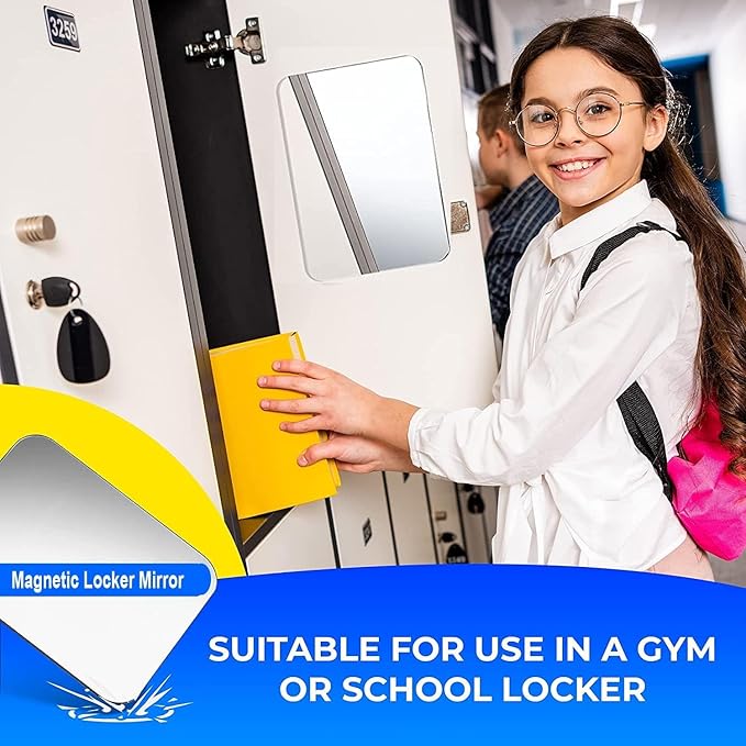 Magnetic Locker Mirror, 4" x 6" Super Clear Reflection Small Real Glass Mirror with Magnetic Back for School Locker Refrigerator Office Cabinet