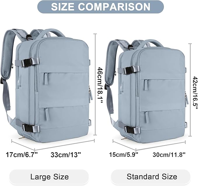 Large Travel Backpack For Women Men Airline Approved Carry On Backpack Flight Approved Waterproof Sports Luggage Backpack Casual Daypack Hiking Backpack Grey Blue