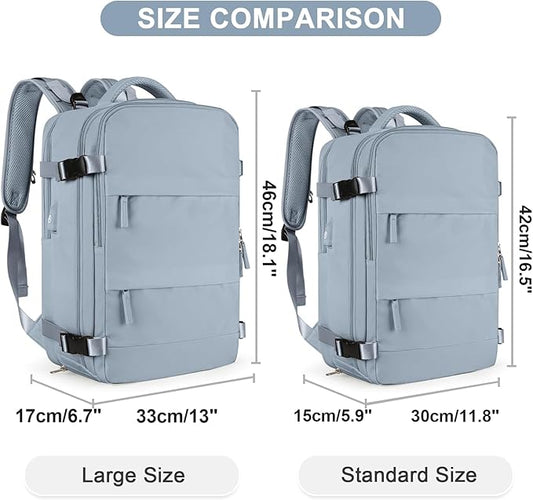 Large Travel Backpack For Women Men Airline Approved Carry On Backpack Flight Approved Waterproof Sports Luggage Backpack Casual Daypack Hiking Backpack Grey Blue