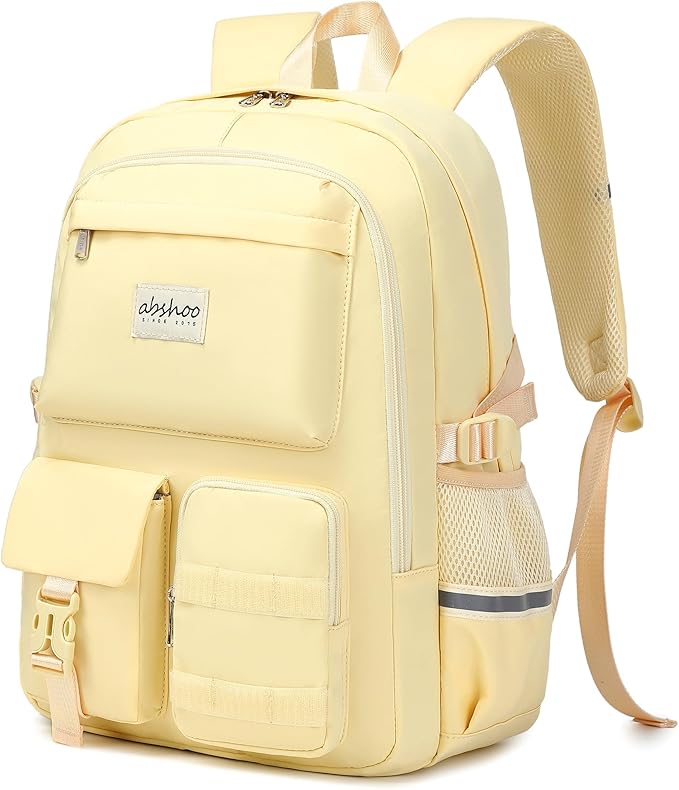 abshoo Big Student Laptop Backpack For College Women Middle High School Teen Girls Bookbag Travel Daypack (Cream)