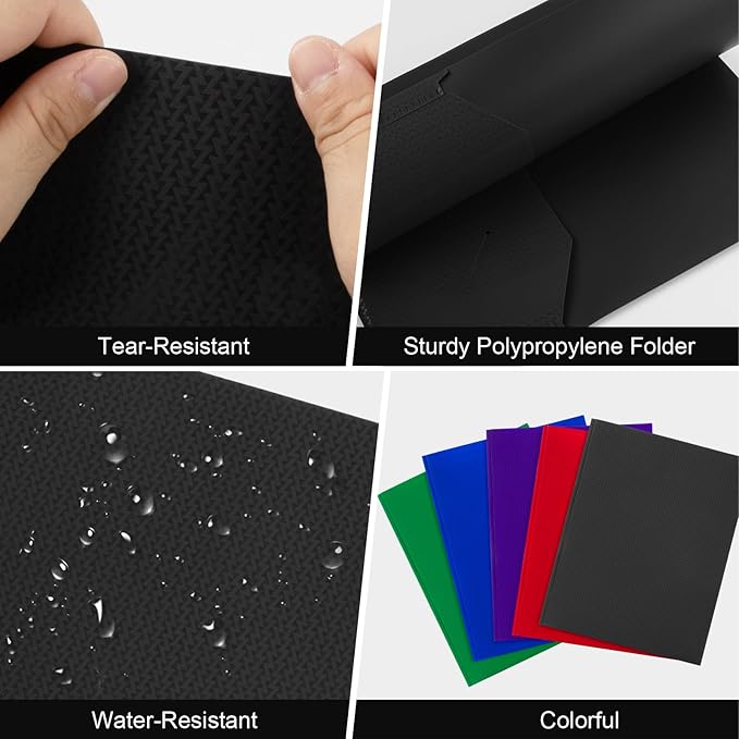 ViVin Sturdy Plastic Folder, 10 Pack, 2 Pocket Folder with Prongs, Holds 9 x 12 Letter Size Sheets, Plastic Folders with Pockets and Prongs, for Office School and Home - Black