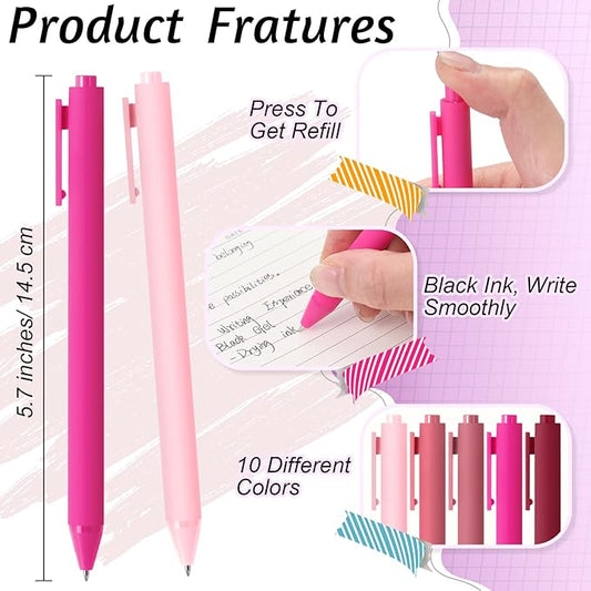 Crtiin 50 Pcs Gel Ink Pens Bulk Black Ink, Smooth Writing Cute Colorful Pens for Back to School First Day of School Teacher Student Server Office Supplies Staff Party Favor Gifts (Pink Series)