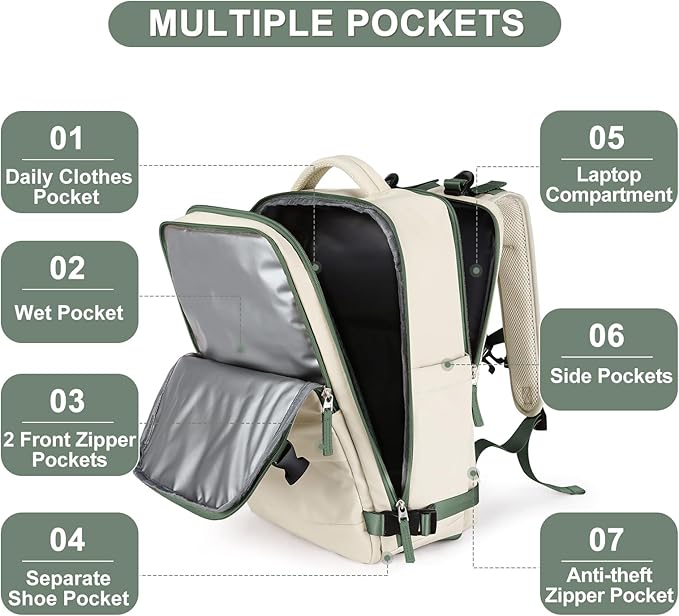 Large Travel Backpack For Women Men Airline Approved Carry On Backpack Flight Approved Waterproof Sports Luggage Backpack Casual Daypack Hiking Backpack