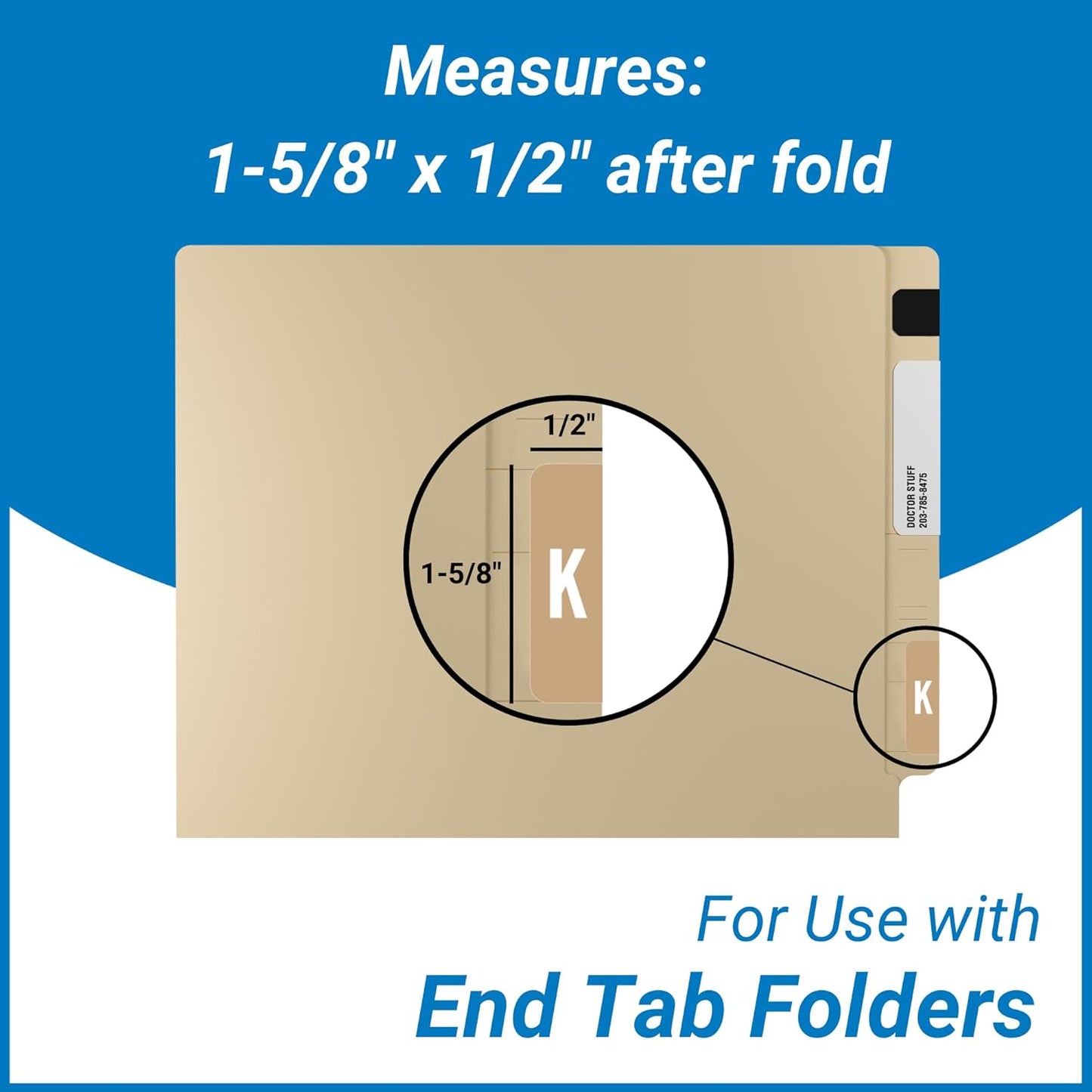 Doctor Stuff - File Folder Labels, Alphabet Letter K, Compatible with Smead Alpha Z Acc/ACCS - SMSM Series Alpha Stickers Light Brown, 1-5/8" x 1”, 250/Roll