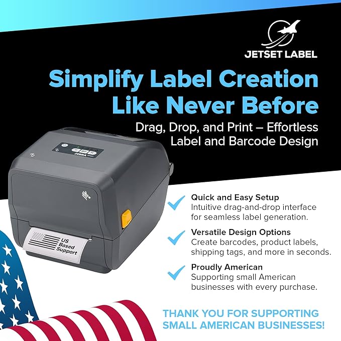 Zebra ZD421 Thermal Transfer Desktop Printer 203 dpi Print Width 4-inch USB Ethernet ZD4A042-301E00EZ | Includes Jetset Software