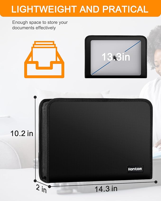 Hontom Accordion File Organizer,13 Pockets Fireproof Document Organizer with Multicolored Pockets, Business Safe Storage Folder Zipper for Documents and ‎F61NCYXEFF02V