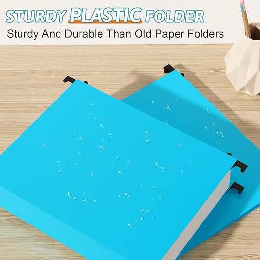 Plastic Hanging File Folder Extra Capacity,12 Pack Reinforced Hang Folders with Heavy Duty 2 Inch Expansion,Filing Cabinet Folders Letter Size,Hanging Organizer Designed for Bulky Files(Blue)