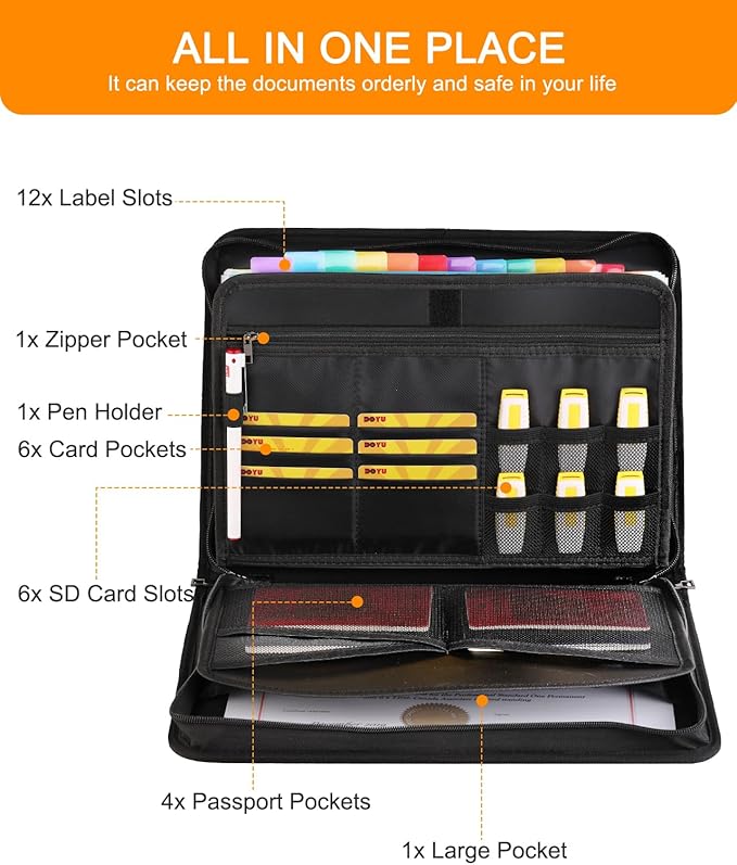 Hontom Accordion File Organizer,13 Pockets Fireproof Document Organizer with Multicolored Pockets, Business Safe Storage Folder Zipper for Documents and ‎F61NCYXEFF02V