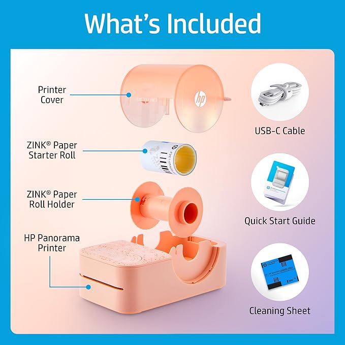 HP Sprocket Panorama Instant Color Label & Smartphone Photo Printer - Portable - Personalize Prints 2” x .5”- 9” on Zink Sticky-Back Photos - Create Photobooth Strips & Custom Designs in App - Pink