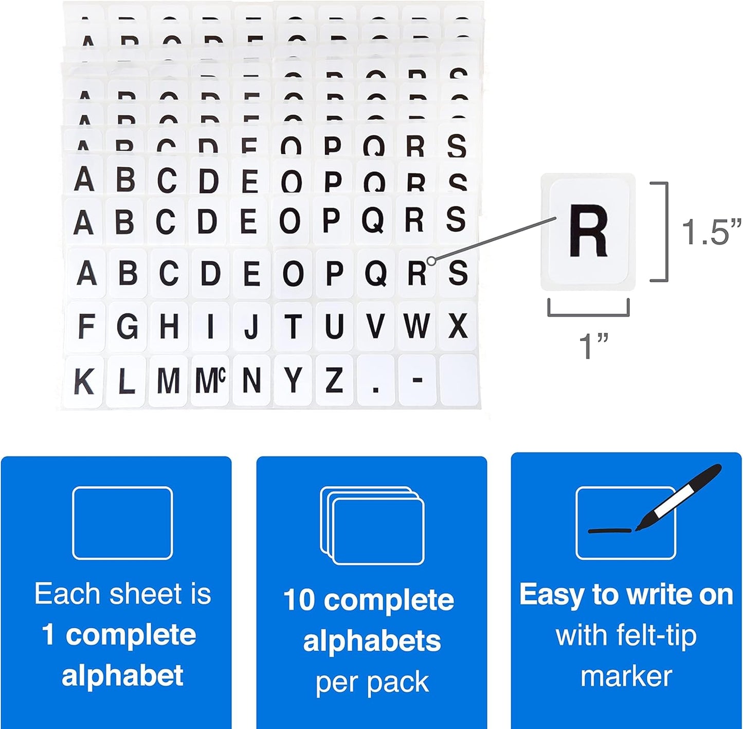 ChromaLabel 1 x 3/4 inch Alphabet Stickers, 10 Sheets/Pack, Yellow