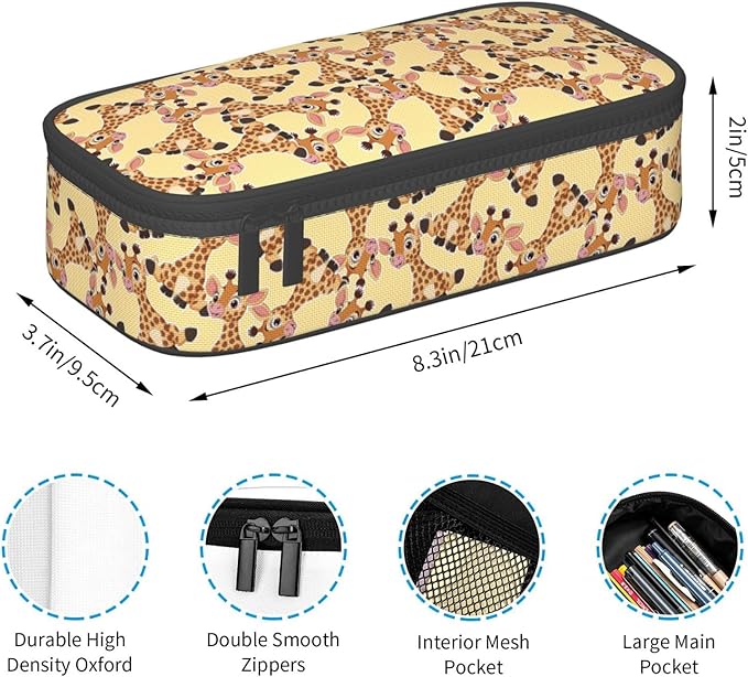 Cute Baby Giraffe Large Pencil Case With Zipper Compartments Stationery Pencil Bag For Kids Teens Students School Supplies