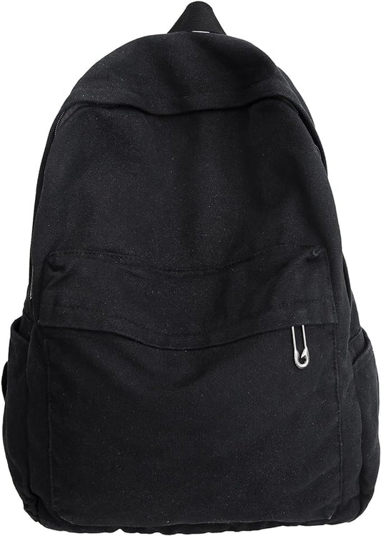 Vintage Canvas Backpack for Women Grunge Hippie Cute Boho School Backpack Casual Y2K Aesthetic Backpack (Black)