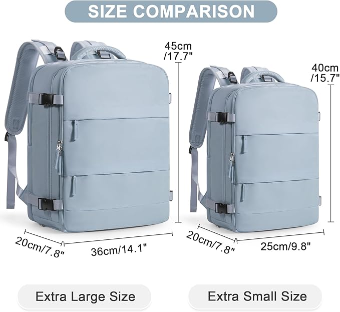 Large Travel Backpack Carry on Flight Approved Mochila De Viaje Carry on Backpack for Airplanes Spirit Airlines Personal Item Bag 18x14x8 Inches Travel Bag Traveling Backpack for Women Men Grey Blue