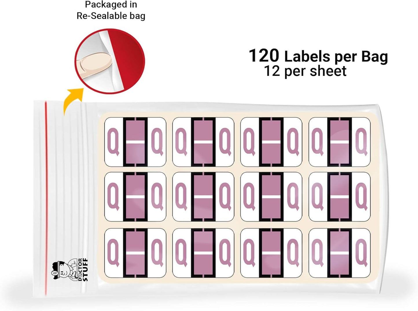 Doctor Stuff - File Folder Labels, Alphabet Letter Q Stickers, Compatible with Smead BCCR/BCCS - TPAM Series Alpha Stickers Lilac, 1" x 1-1/4", 120 Labels per Package